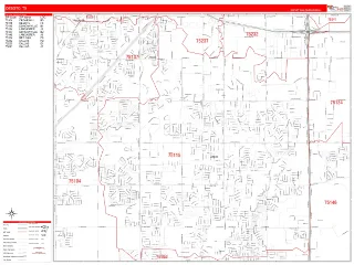 DeSoto, TX RedLine style ZIP Code wall map