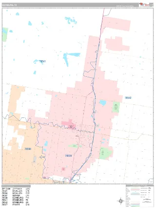 Edinburg, TX Classic style ZIP Code wall map