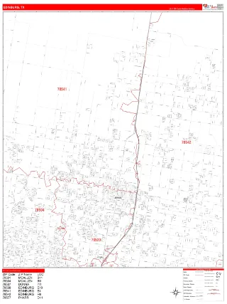 Edinburg, TX RedLine style ZIP Code wall map