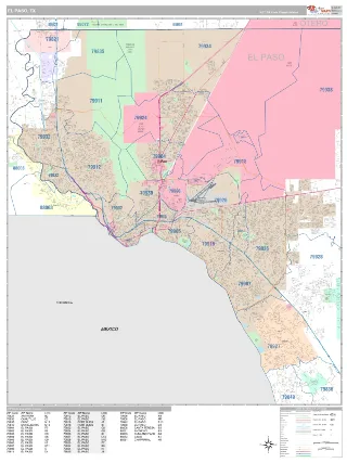 El Paso, TX Classic style ZIP Code wall map