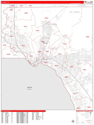 El Paso, TX RedLine style ZIP Code wall map