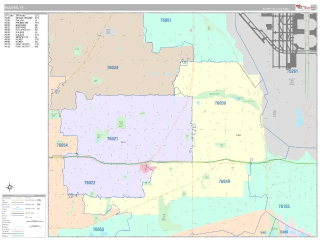 Euless, TX ZIP Code Wall Map, Classic style