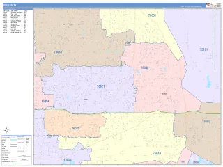 Euless, TX ColorCast style ZIP Code wall map