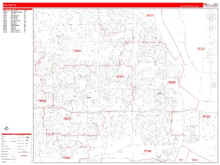 Euless, TX RedLine style ZIP Code wall map