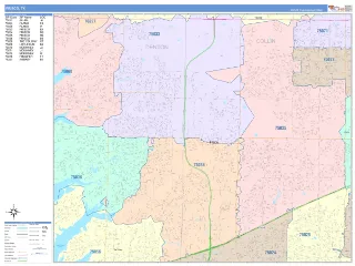 Frisco, TX ColorCast style ZIP Code wall map