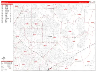 Garland, TX RedLine style ZIP Code wall map
