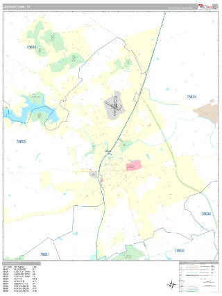 Georgetown, TX Classic style ZIP Code wall map