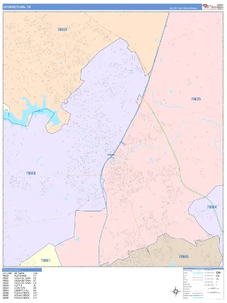 Georgetown, TX ColorCast style ZIP Code wall map