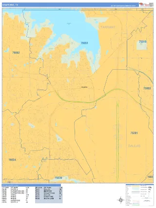 Grapevine, TX Business Reference style ZIP Code wall map