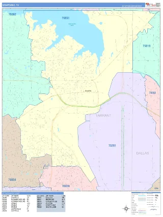 Grapevine, TX ColorCast style ZIP Code wall map