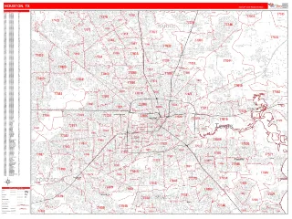 Houston, TX RedLine style ZIP Code wall map