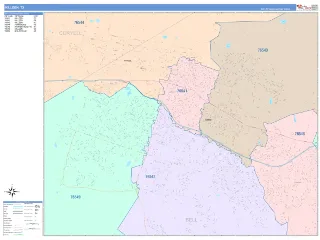 Killeen, TX ColorCast style ZIP Code wall map