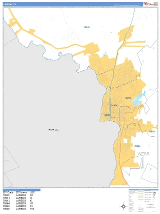 Laredo, TX Business Reference style ZIP Code wall map