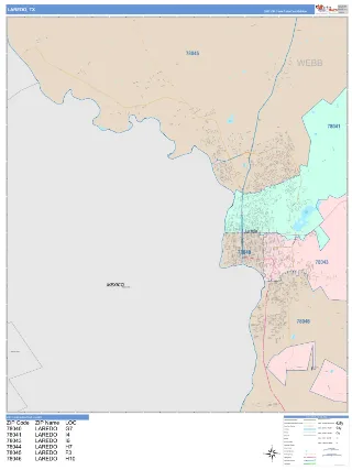 Laredo, TX ColorCast style ZIP Code wall map