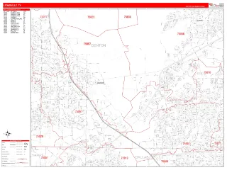 Lewisville, TX RedLine style ZIP Code wall map