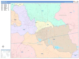 Longview, TX ColorCast style ZIP Code wall map