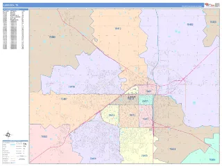 Lubbock, TX ColorCast style ZIP Code wall map