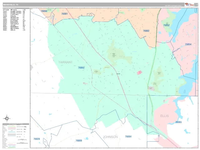 Mansfield, TX ZIP Code Wall Map, Classic style