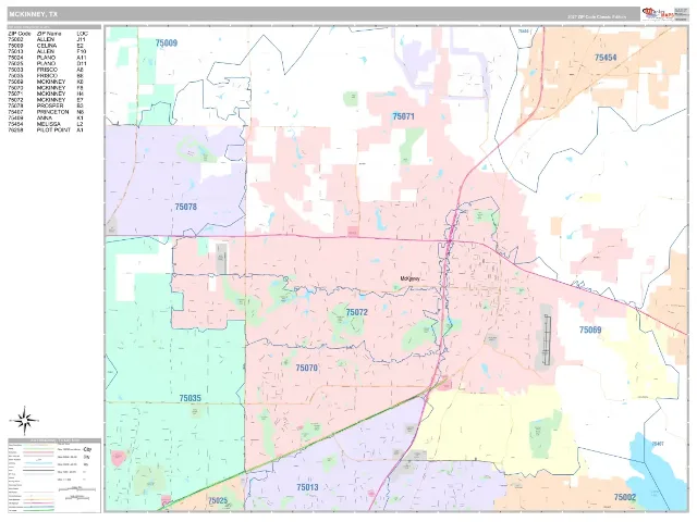McKinney, TX ZIP Code Wall Map, Classic style