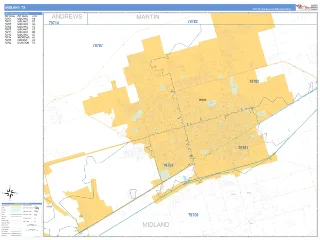 Midland, TX Business Reference style ZIP Code wall map