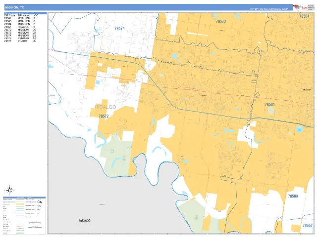 Mission, TX ZIP Code Wall Map, Business Reference style