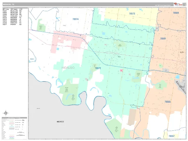 Mission, TX ZIP Code Wall Map, Classic style