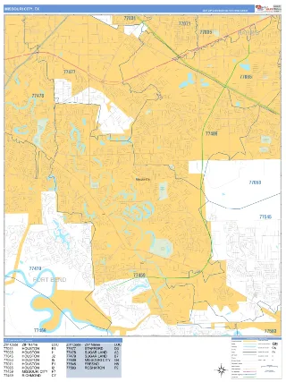 Missouri City, TX Business Reference style ZIP Code wall map
