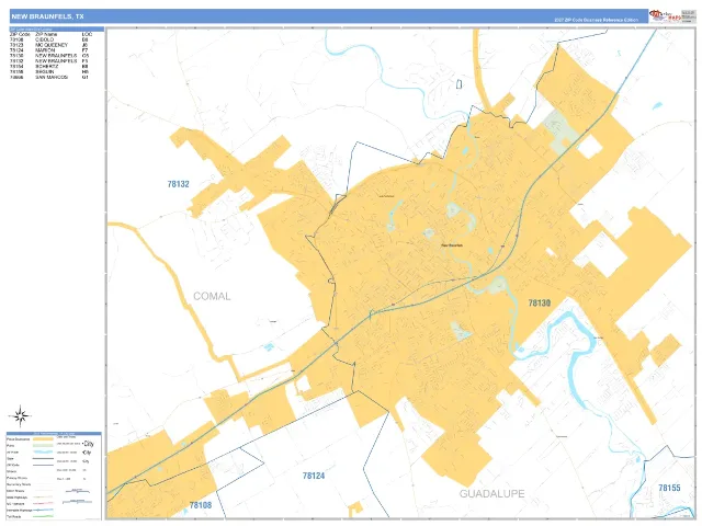 New Braunfels, TX ZIP Code Wall Map, Business Reference style