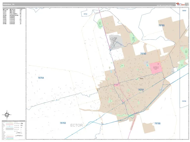 Odessa, TX ZIP Code Wall Map, Classic style
