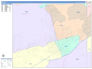 Odessa, TX ColorCast style ZIP Code wall map