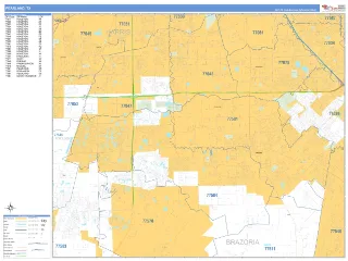 Pearland, TX Business Reference style ZIP Code wall map