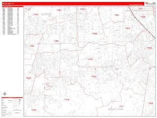Pearland, TX RedLine style ZIP Code wall map