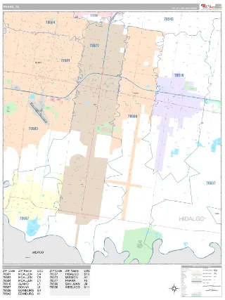 Pharr, TX Classic style ZIP Code wall map