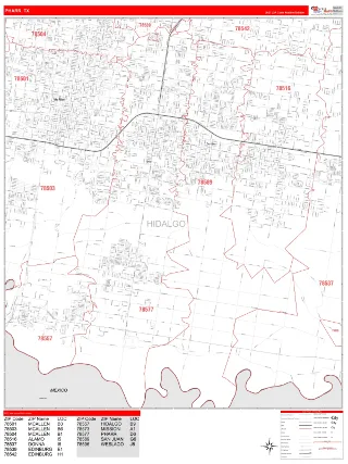 Pharr, TX RedLine style ZIP Code wall map