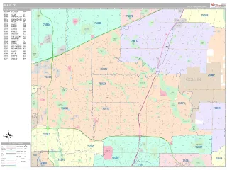 Plano, TX Classic style ZIP Code wall map
