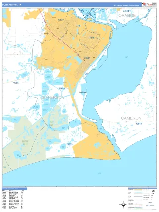 Port Arthur, TX Business Reference style ZIP Code wall map