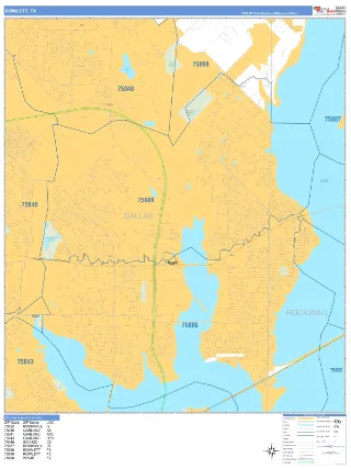 Rowlett, TX Business Reference style ZIP Code wall map