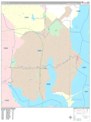 Rowlett, TX Classic style ZIP Code wall map
