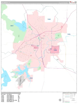San Angelo, TX Classic style ZIP Code wall map