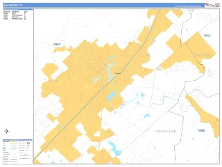 San Marcos, TX Business Reference style ZIP Code wall map