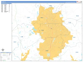 Tyler, TX Business Reference style ZIP Code wall map