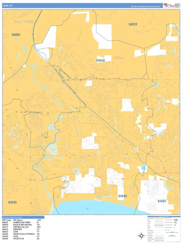 Lehi, UT ZIP Code Wall Map, Business Reference style