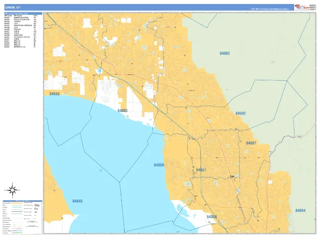 Orem, UT ZIP Code Wall Map, Business Reference style