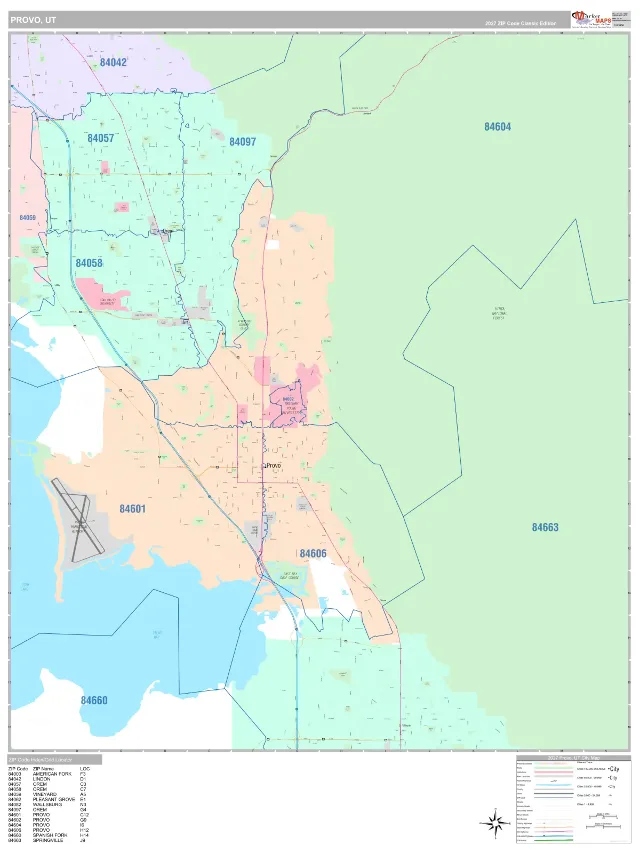 Provo, UT ZIP Code Wall Map, Classic style