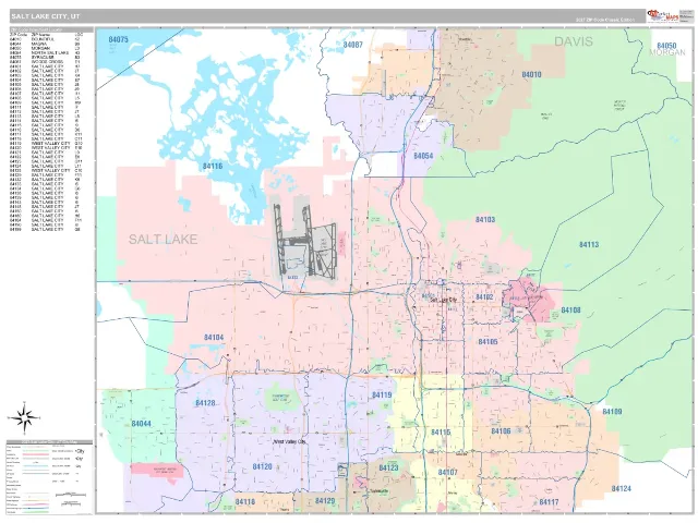Salt Lake City, UT ZIP Code Wall Map, Classic style