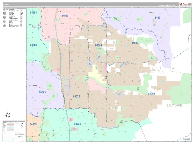 Sandy, UT ZIP Code Wall Map, Classic style
