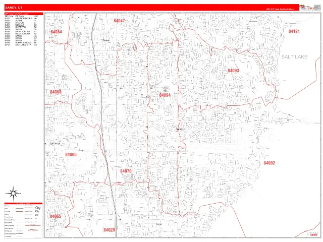 Sandy, UT ZIP Code Wall Map, RedLine style