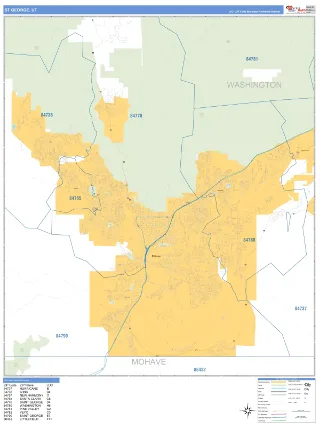 St. George, UT Business Reference style ZIP Code wall map
