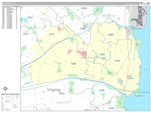 Alexandria, VA ZIP Code Wall Map, Classic style