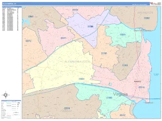 Alexandria, VA ColorCast style ZIP Code wall map